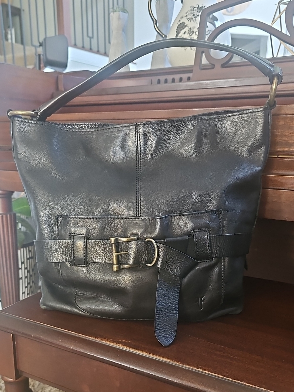 Frye Kayla Knotted Hobo Bag Black Leather Purse RARE Color Shoulder Bag